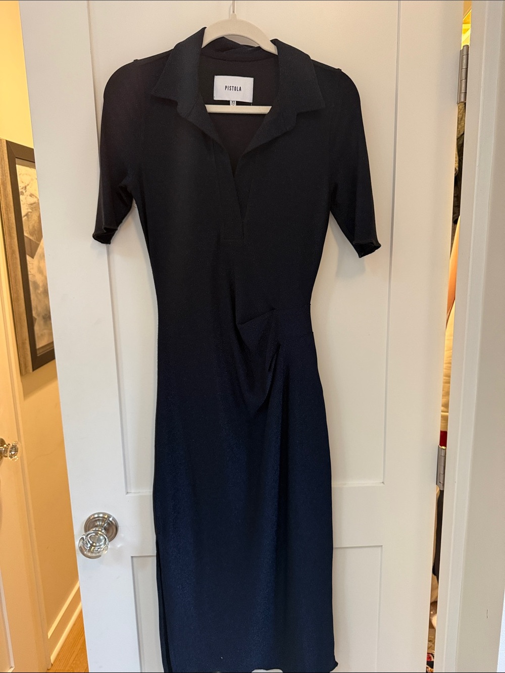 pistola Navy Short-Sleeve Midi Polo Dress with Side Ruching